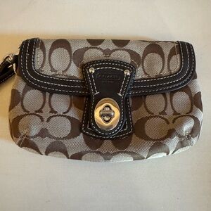 Coach Signature Brown & Tan Corner Wristlet